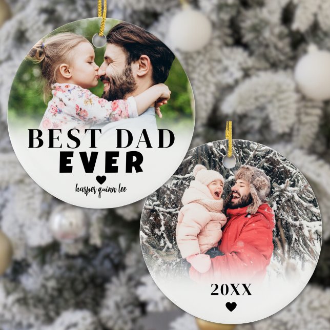 Personalized Best Dad 2 Photo Christmas Ceramic Ornament (Personalized Best Dad 2 Photo Christmas Ceramic Ornament )