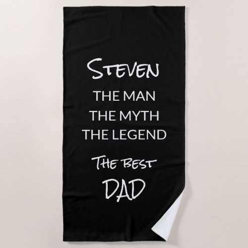 Personalized Best Dad Black White Beach Towel