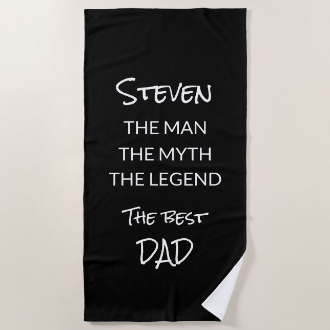 Personalized Best Dad Black White Beach Towel (Front)
