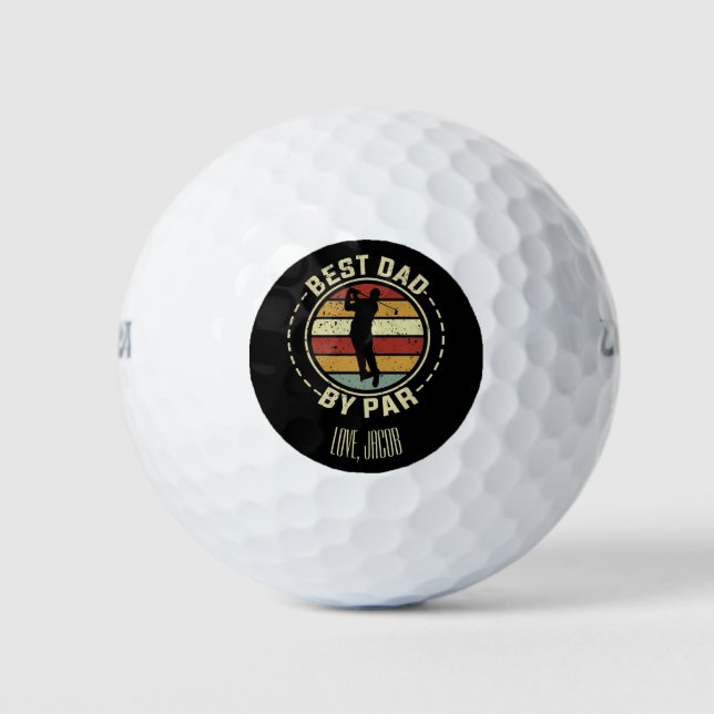 Personalized Best Dad By Par Retro Father's Day Golf Balls (Front)