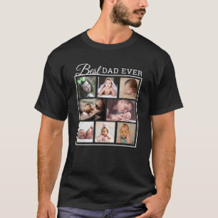 Personalized Best Dad Ever 8 Photo Collage Black T-Shirt