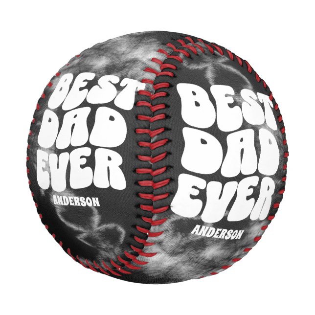 Personalized Best Dad Ever Black Tie Dye Baseball (Angled)