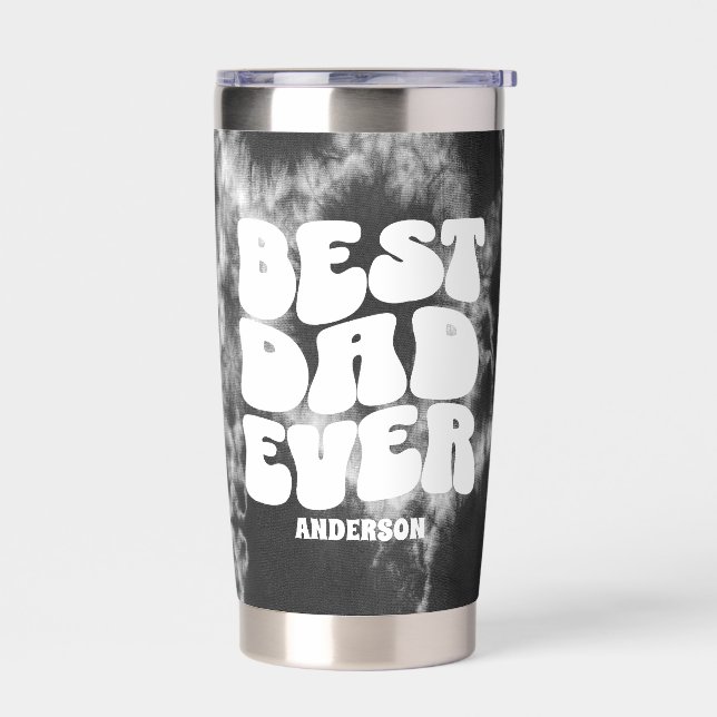 Personalized Best Dad Ever Black Tie Dye Insulated Tumbler (Left)