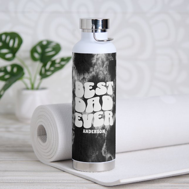 Personalized Best Dad Ever Black Tie Dye Water Bottle (Yoga)