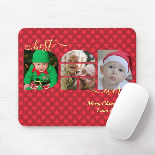 Personalized Best DAD Ever Christmas Red Photo Mouse Pad