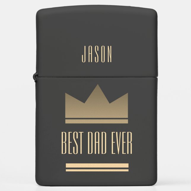 Personalized Best Dad Ever Crown Zippo Lighter (Front)
