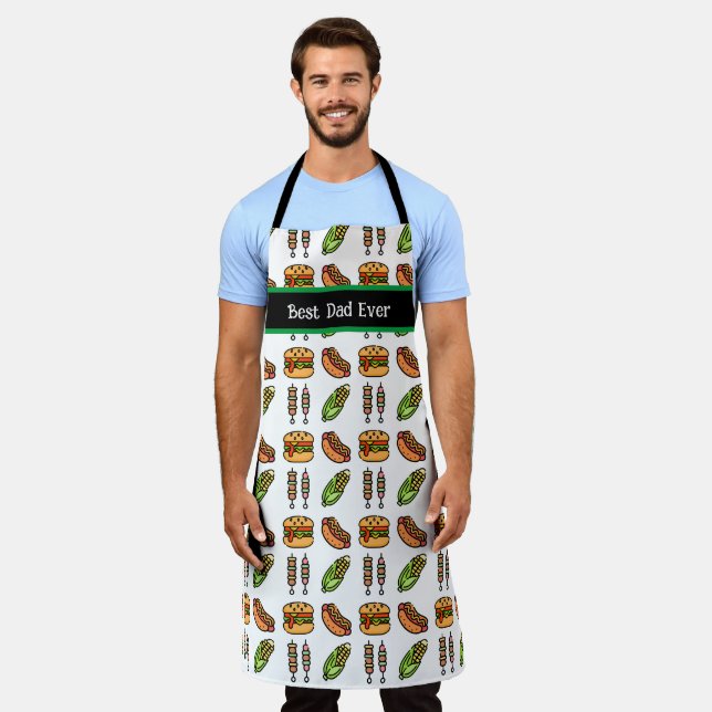 Personalized Best Dad Ever Cute Barbecue Foods Apron (Worn)