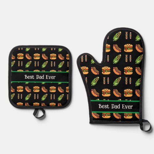 Personalized Best Dad Ever Cute Barbecue Foods Oven Mitt  Pot Holder Set