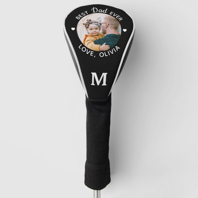 Personalized Best Dad Ever Modern Custom Photo Golf Head Cover (Front)