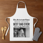 Personalized Best Dad Ever Newspaper Photo Apron<br><div class="desc">Turn Dad into a front-page legend with this personalized newspaper-style apron! Featuring a bold "Best Dad Ever!" headline, a customizable name, and space for a favorite photo, this design mimics the look of a vintage front page from "The Fatherhood Times." Perfect for Father's Day, birthdays, BBQs, or everyday kitchen fun,...</div>