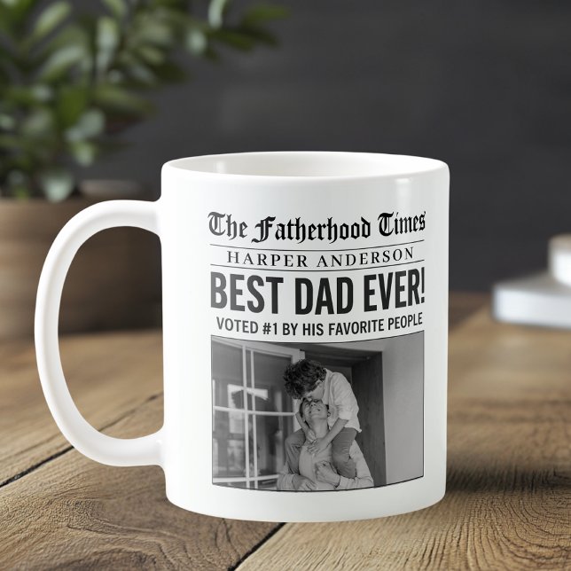 Personalized Best Dad Ever Newspaper Photo Coffee Mug (Creator Uploaded)