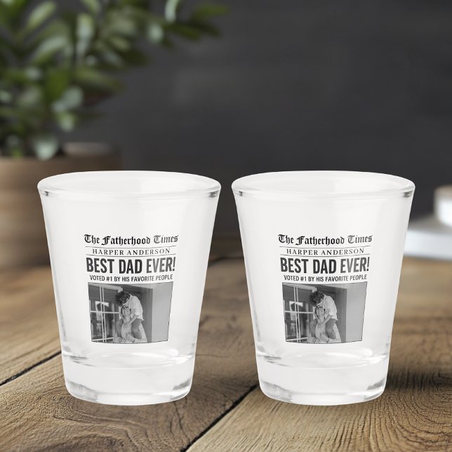 Personalized Best Dad Ever Newspaper Photo Shot Glass (Creator Uploaded)