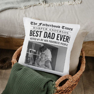 Personalized Best Dad Ever Newspaper Photo Throw Pillow