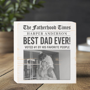 Personalized Best Dad Ever Newspaper Photo Wooden Box Sign