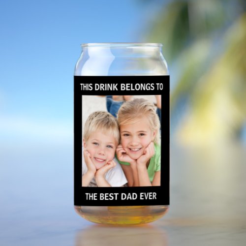  Personalized Best Dad Ever Photo Black Can Glass