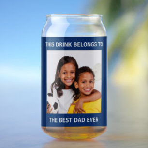 Personalized Best Dad Ever Photo Blue Can Glass