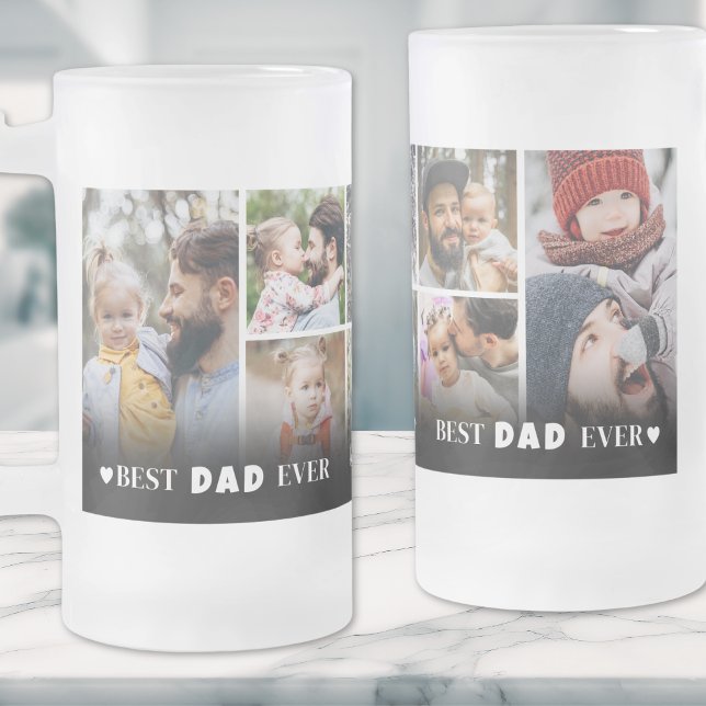 Personalized Best Dad Ever Photo Collage Father Frosted Glass Beer Mug (Personalized Best Dad Ever Photo Collage Father Frosted Glass Beer Mug)