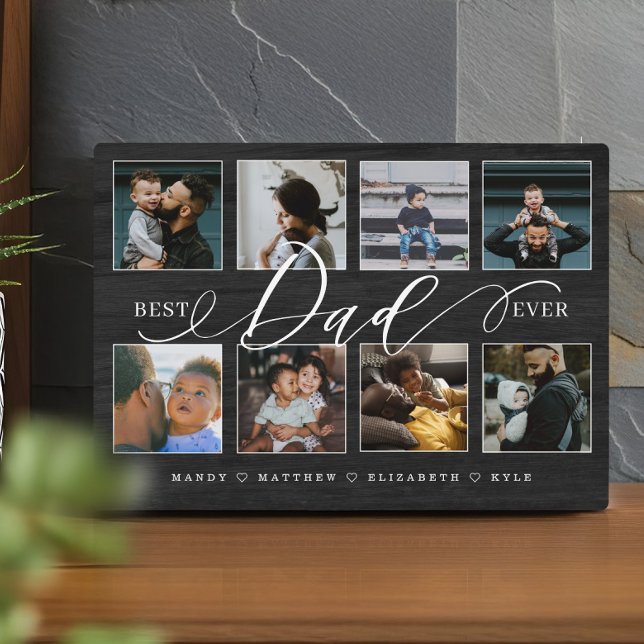 Personalized Best Dad Ever Photo Collage Keepsake Plaque (Best Dad Ever Black Woodgrain Photo Collage Plaque)