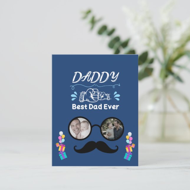 Personalized "Best Dad Ever" Photo Collage Note Card (Standing Front)