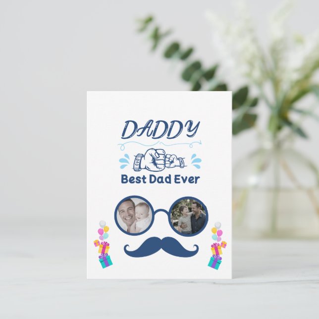 Personalized "Best Dad Ever" Photo Collage Note Card (Standing Front)