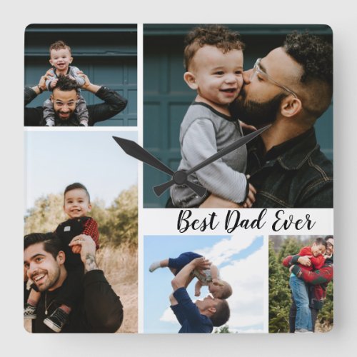 Personalized Best Dad Ever Photo Collage Square Wall Clock