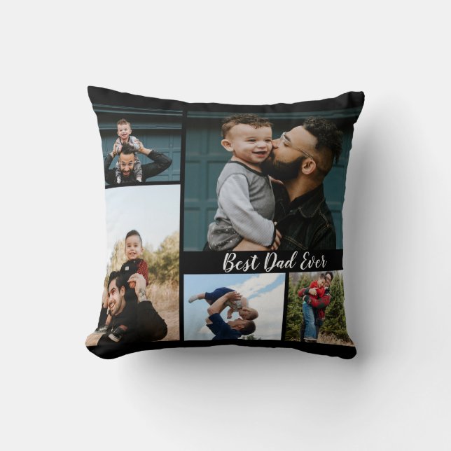 Personalized Best Dad Ever Photo Collage Throw Pillow (Front)