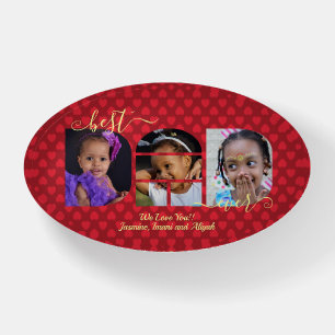 Personalized BEST DAD EVER Red Photo Collage Paper Paperweight