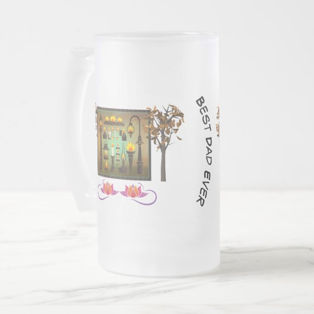 Personalized Best Dad Ever with Lotus Art Frosted  Frosted Glass Beer Mug (Front Left)