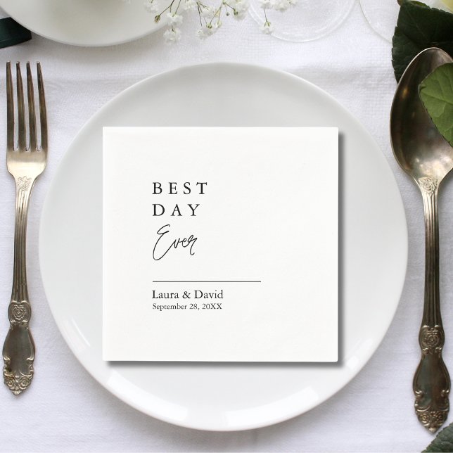 Personalized Best Day Ever Minimal Wedding Paper Napkins (Creator Uploaded)