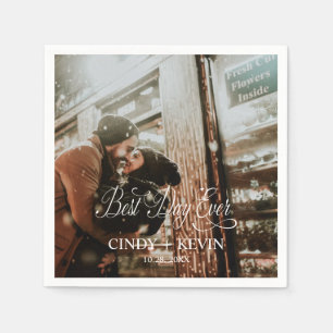 Personalized Best Day Ever Photo Wedding Paper Napkins