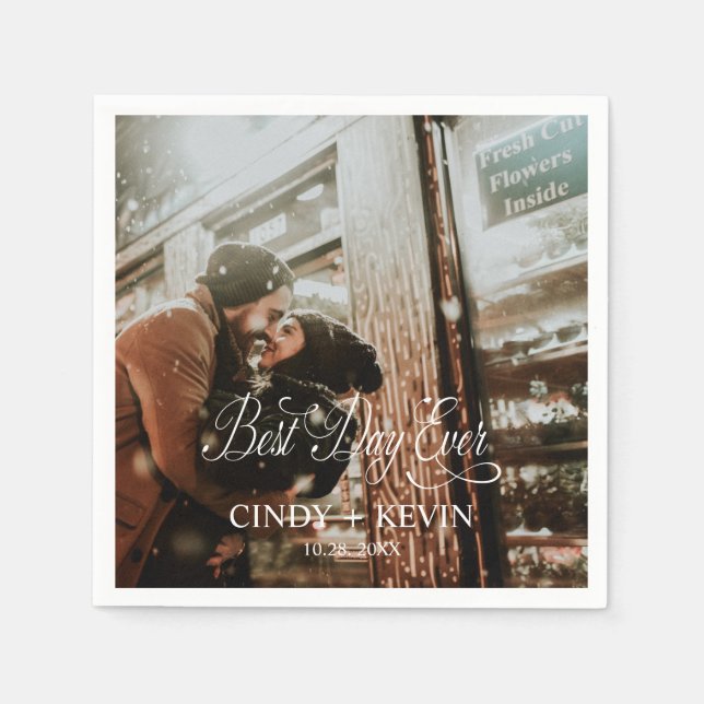 Personalized Best Day Ever Photo Wedding Paper Napkins (Front)