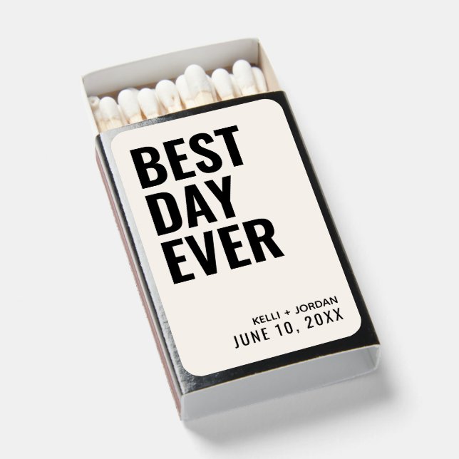Personalized Best Day Ever Wedding Matchbox Favors Matchboxes (Front Open)