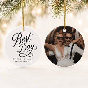 Personalized Best Day Wedding Photo Ornament