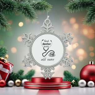 Personalized Best Doctor Ever Thank You Physician Snowflake Pewter Christmas Ornament