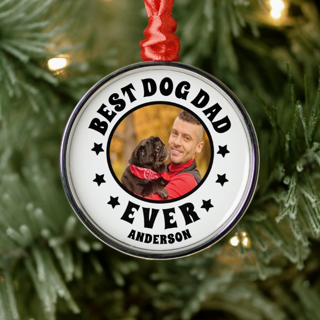Personalized Best Dog Dad Ever Custom Photo Metal Ornament (Tree)