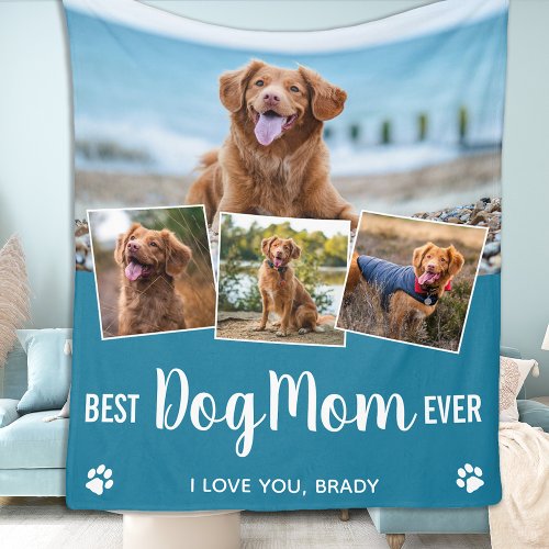 Personalized Best Dog Mom Ever Photo Collage Fleece Blanket