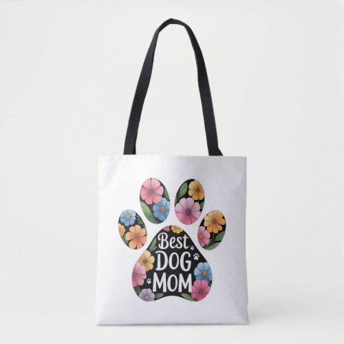 Personalized Best Dog Mom Floral Paw Tote Bag