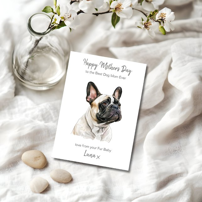 Personalized Best Dog Mom French Bulldog Modern Holiday Card (Personalize the card front and inside with your own text and message)