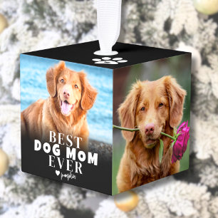 Personalized Best Dog Mom Photo Christmas Cube Ornament