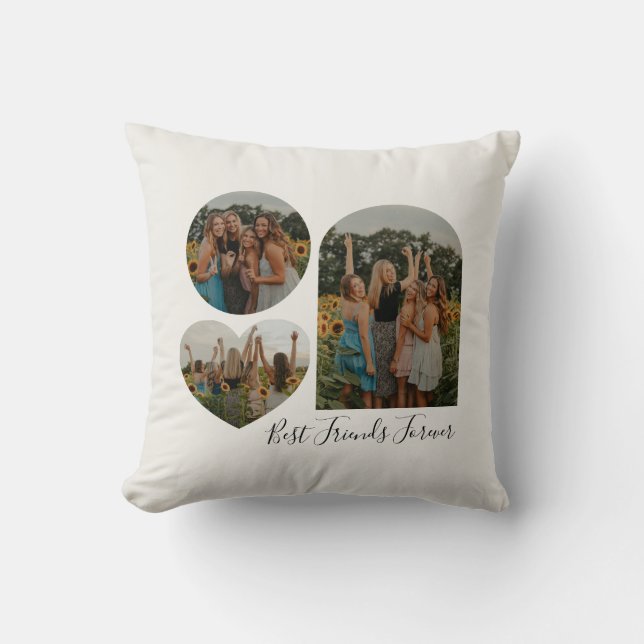 Personalized Best Friend BFF Photo Collage Cream Throw Pillow (Front)