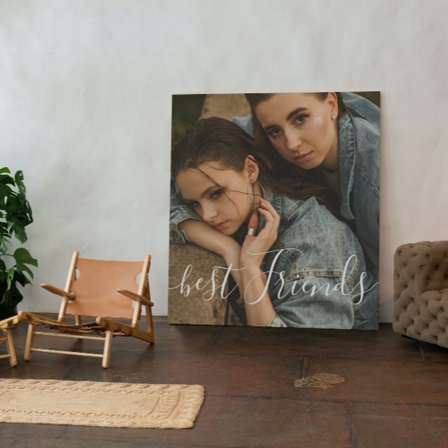 Personalized Best Friend Forever Photo Script Tex Faux Canvas Print (Creator Uploaded)