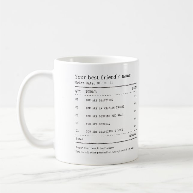 Personalized Best friend Receipt mug (Left)