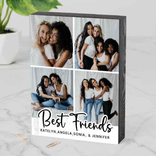 Personalized Best Friends 4 Photo Collage Wooden Box Sign