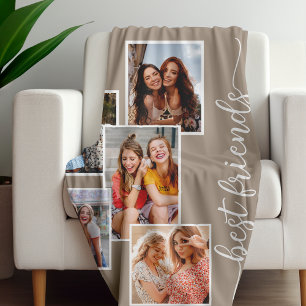 Personalized Best Friends 5 Photo Collage Brown Fleece Blanket