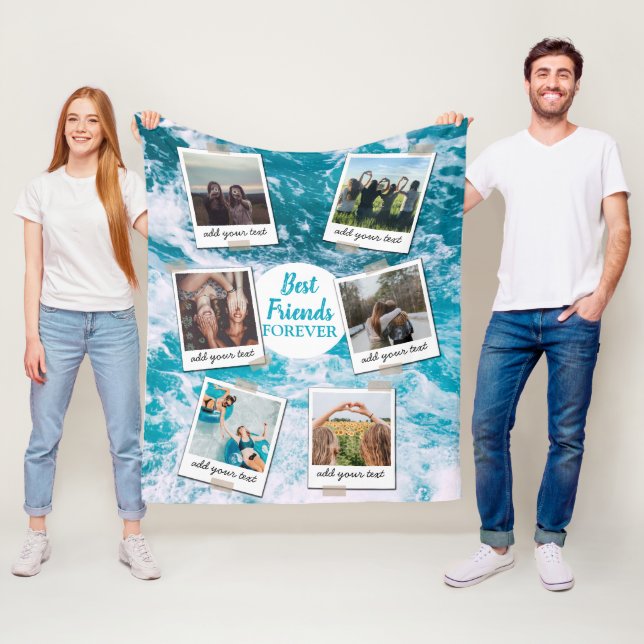 Personalized Best Friends 6 Photo Custom Collage Fleece Blanket (In Situ)