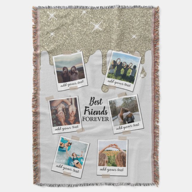 Personalized Best Friends 6 Photo Custom Collage Throw Blanket (Front Vertical)