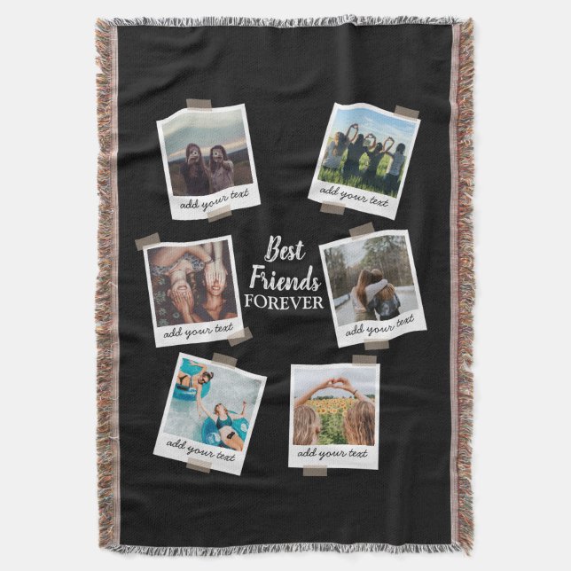Personalized Best Friends 6 Photo Custom Collage Throw Blanket (Front Vertical)