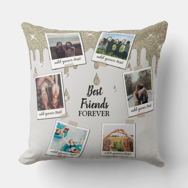Personalized Best Friends 6 Photo Custom Collage Throw Pillow (Front)