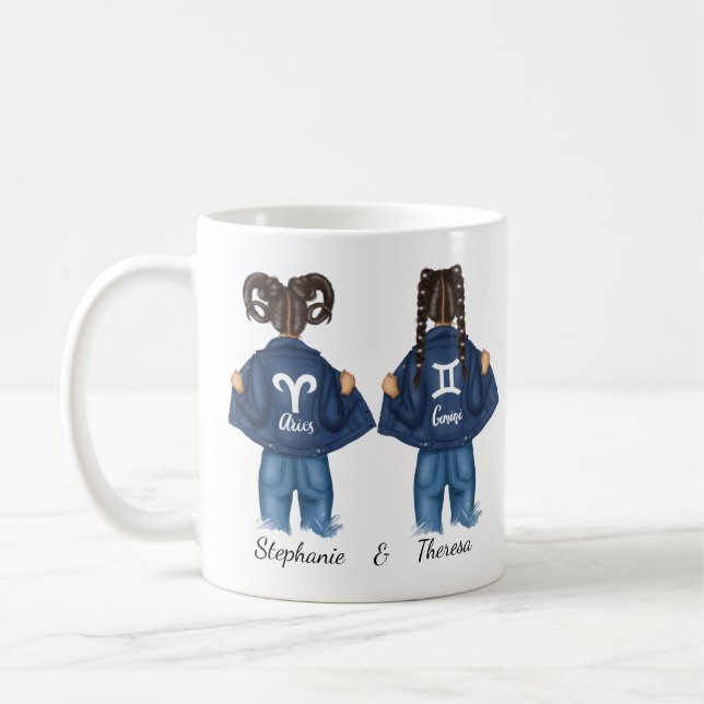 Personalized Best Friends Aries Gemini Girl Jean Coffee Mug (Left)
