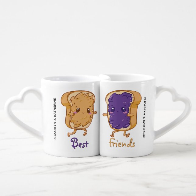 Personalized Best Friends BFF Peanut Butter Jelly Coffee Mug Set (Front Nesting)